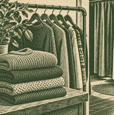 Illustration of apparel retailers equipment and workspace
